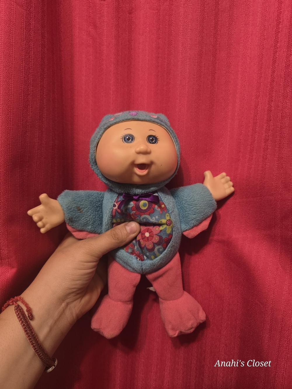 Plush Floral-Front Baby Doll in Blue and Pink